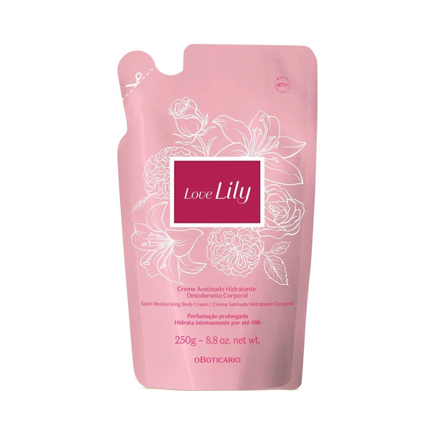 Refil Creme Acetinado Desodorante Hidratante Corporal Love Lily 250G