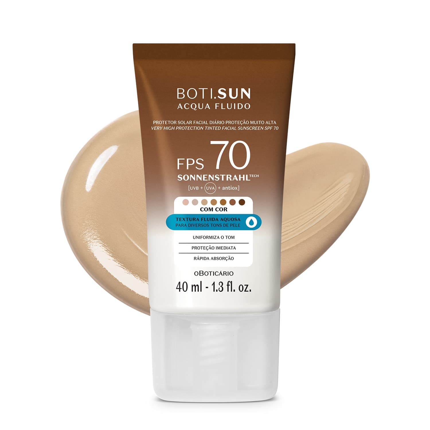 Protetor Solar Facial Com Cor Fps70 Boti.Sun 2.0 40Ml