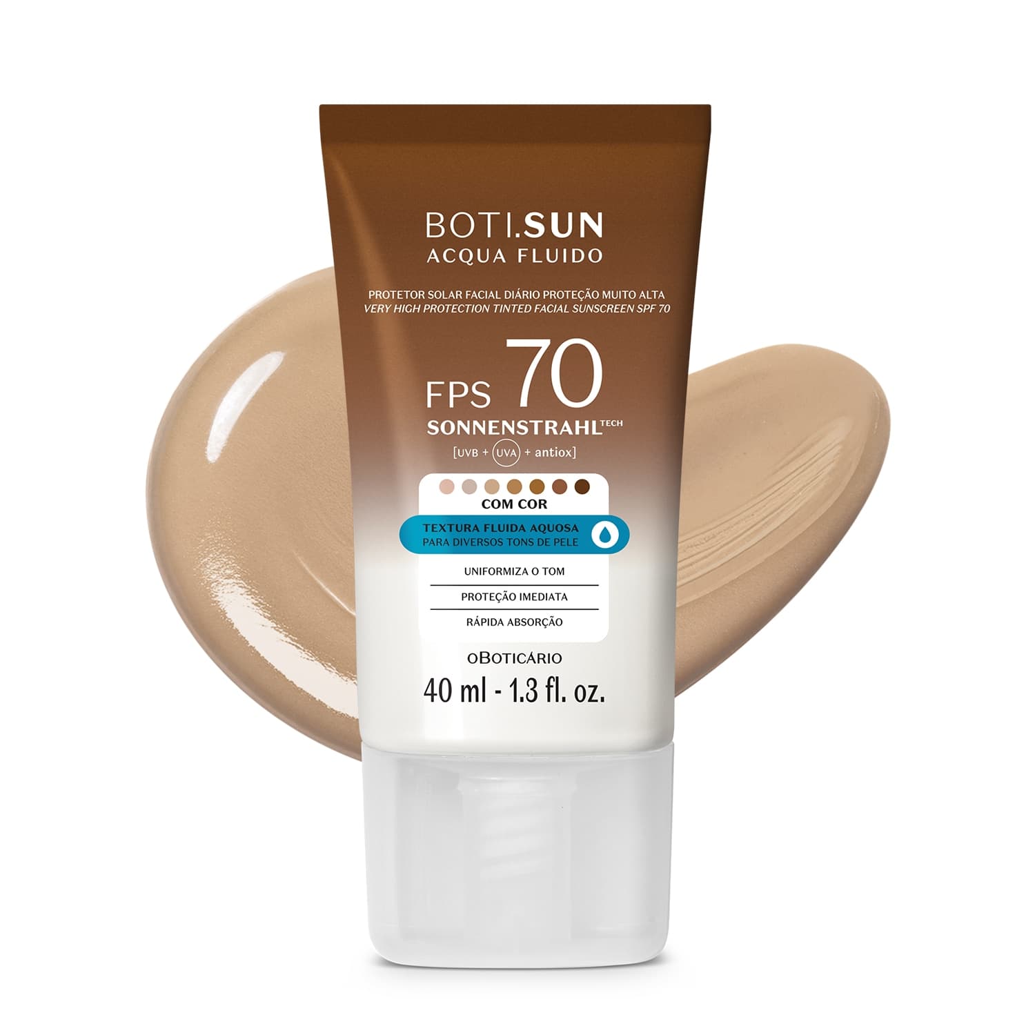 Protetor Solar Facial Com Cor Fps70 Boti.Sun 3.0 40Ml