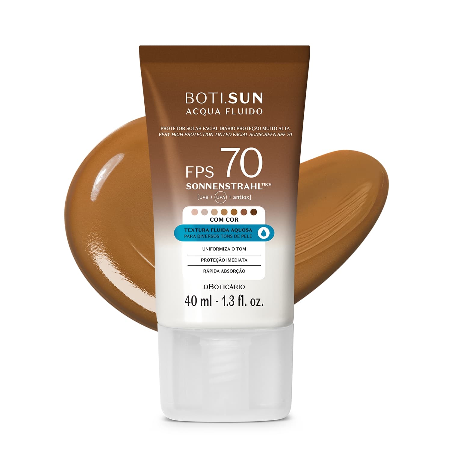 Protetor Solar Facial Com Cor Fps70 Boti.Sun 5.0 40Ml
