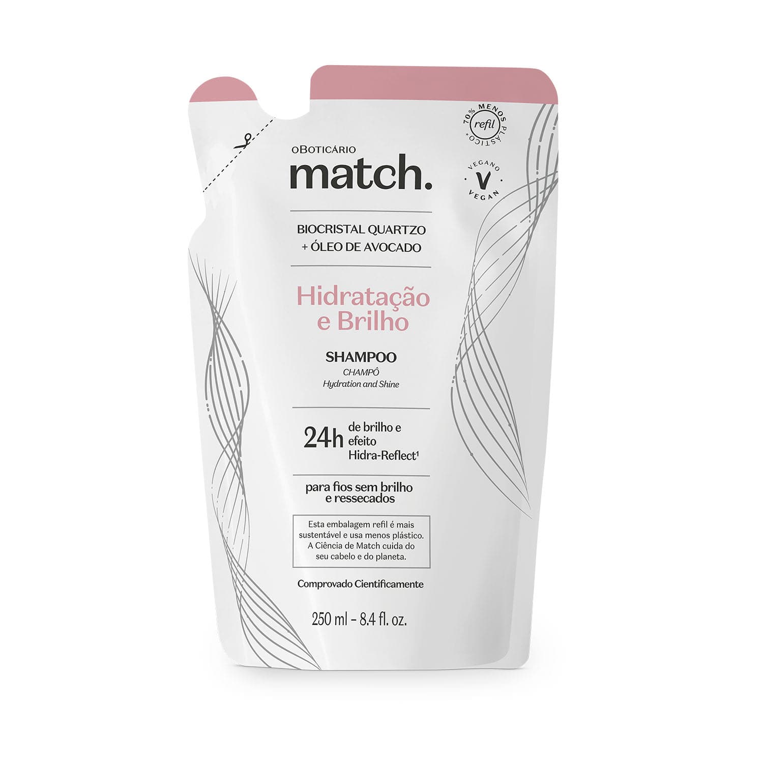 Refil Shampoo Match Hidratação E Brilho 250Ml