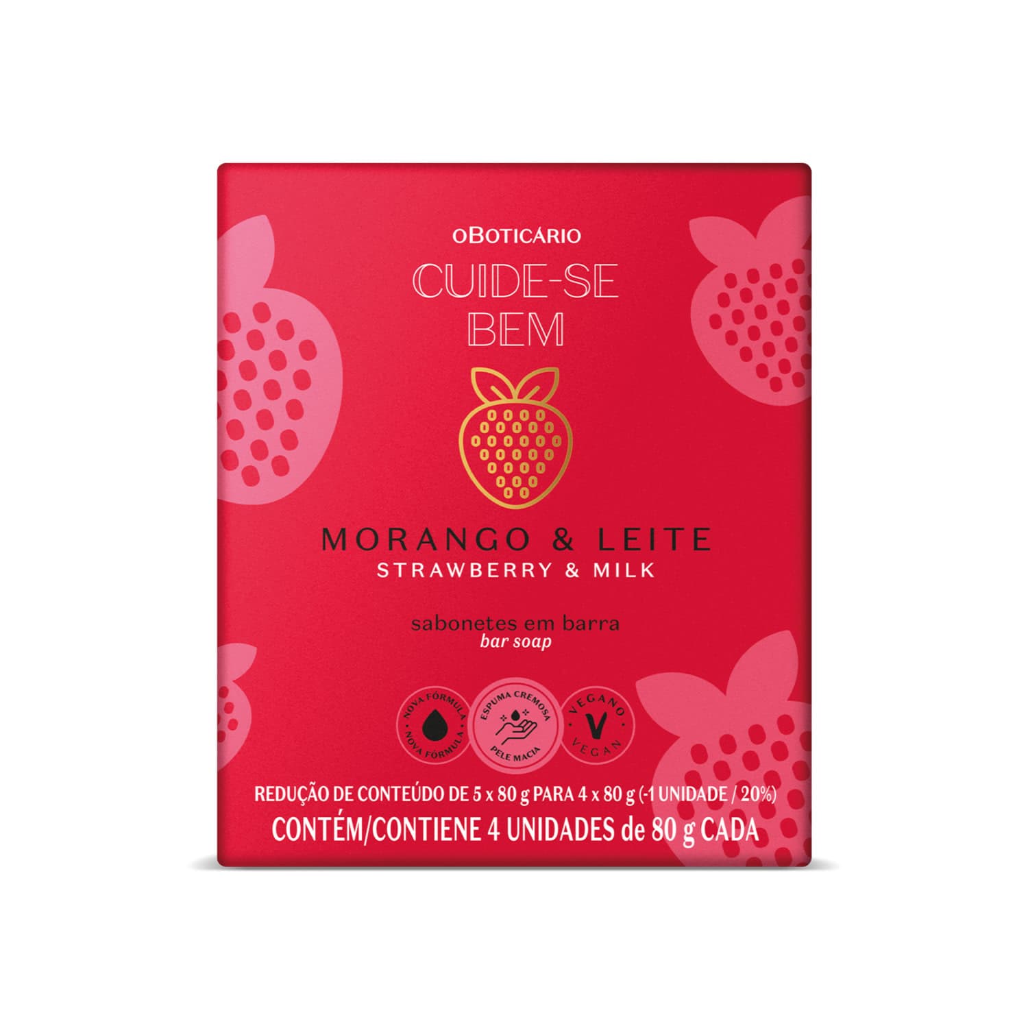Kit Sabonetes Em Barra Cuide-Se Bem Morango E Leite 4X80G Cada