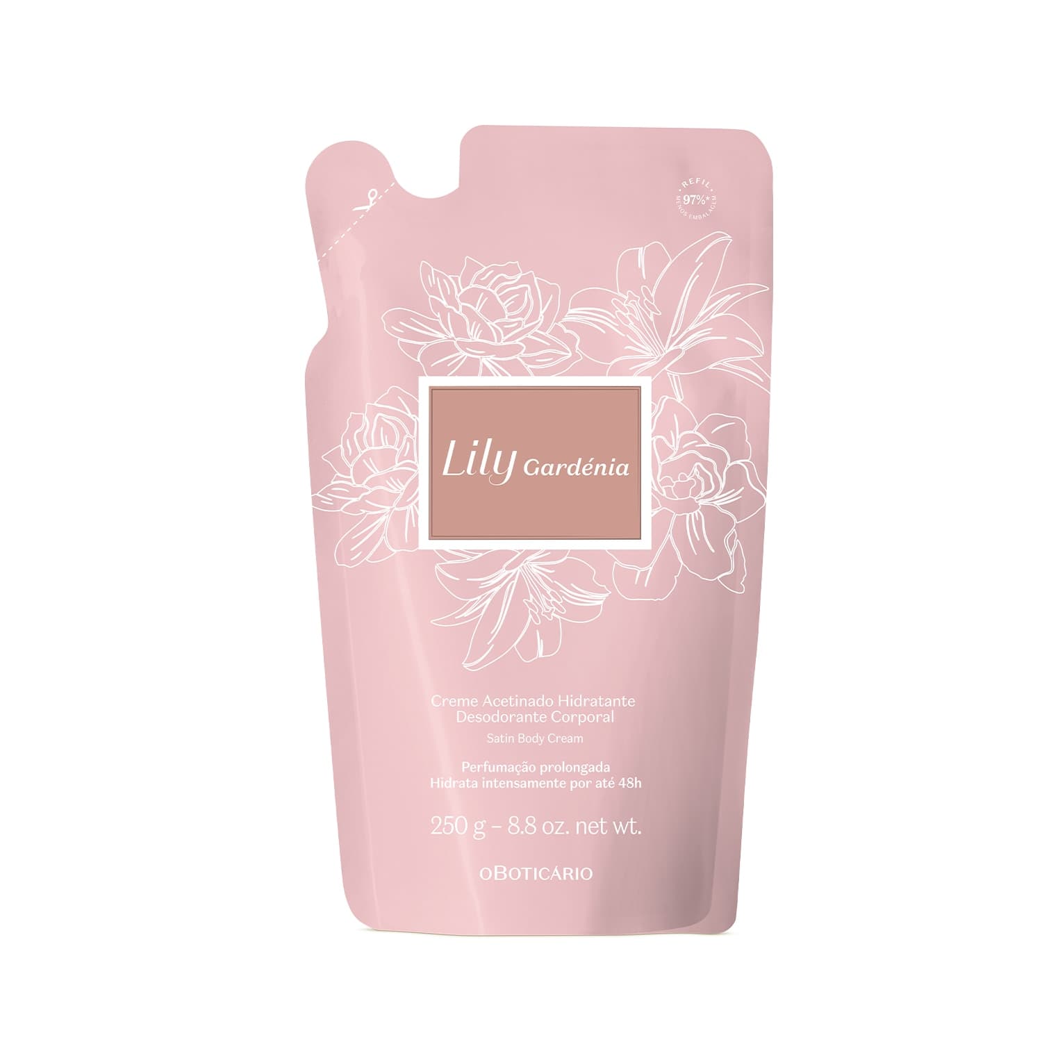 Refil Creme Acetinado Hidratante Desodorante Corporal Lily Gardénia 250G