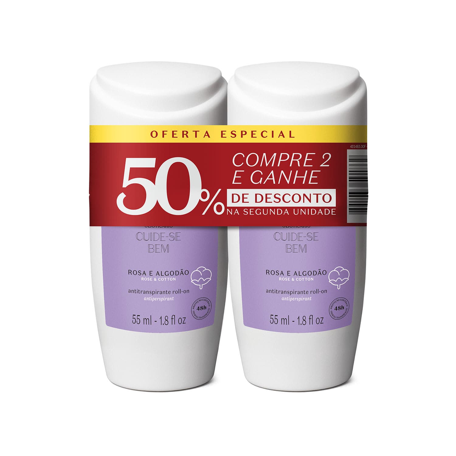 Kit Desodorante Roll-On Cuide-Se Bem Rosa E Algodão 55Ml (2 Itens)
