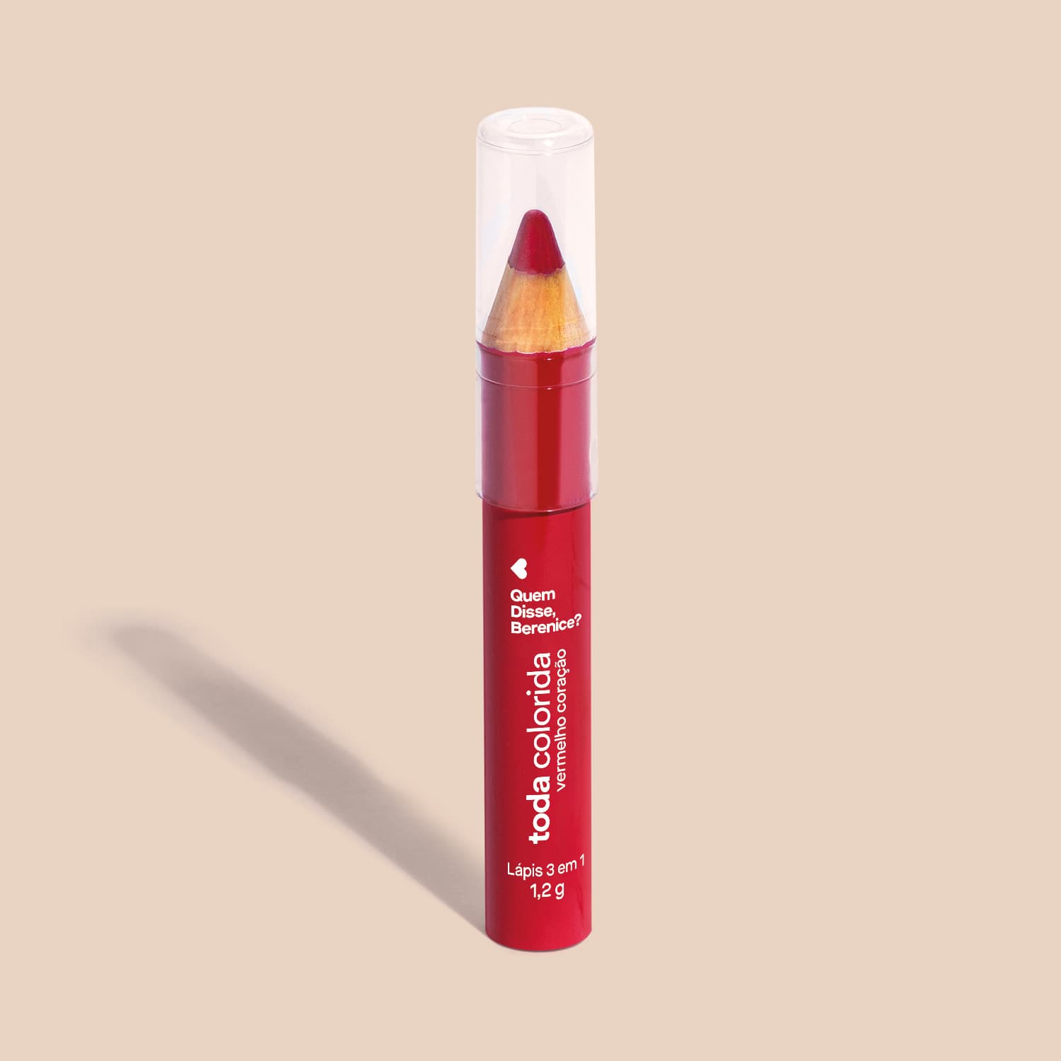 Lápis Multifuncional 3 Em 1 Vermelho Coração Toda Colorida 1,2G