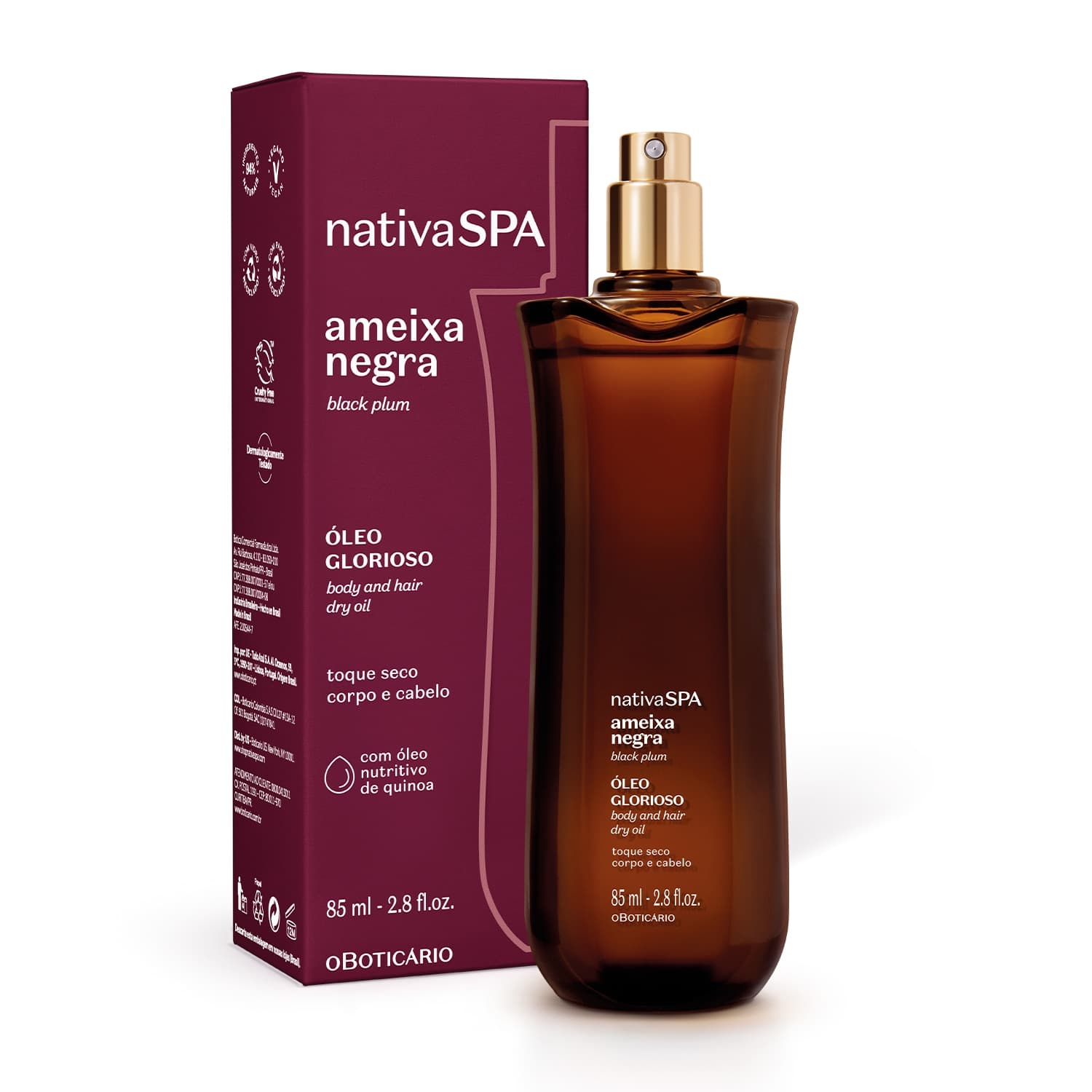 Óleo Multifuncional Glorioso Corpo E Cabelos Nativa Spa Ameixa Negra 85Ml