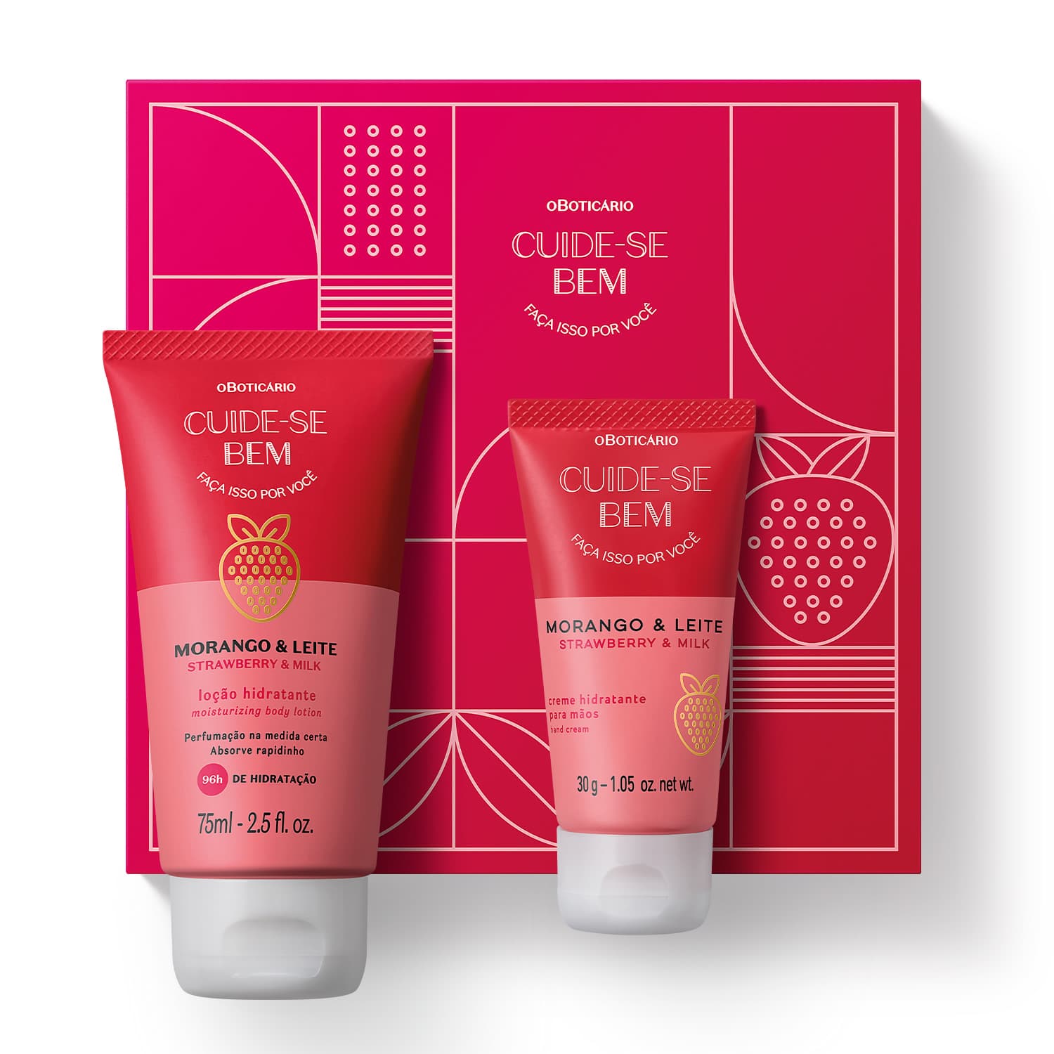 Mini Kit Presente Cuide-Se Bem Morango E Leite: Loção Hidratante Desodorante Corporal 75Ml + Creme Hidratante Para As Mãos 30G