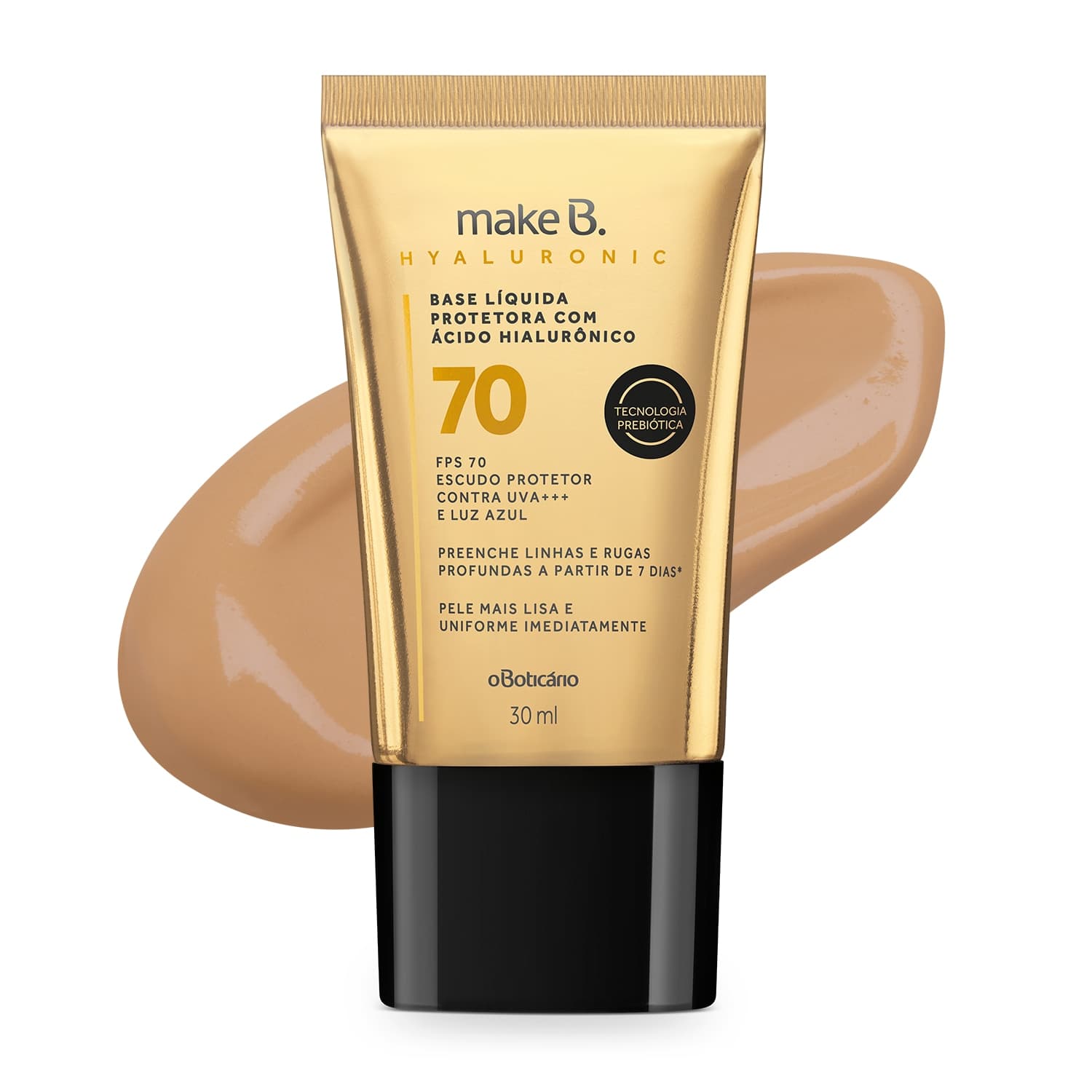 Base Líquida Protetora Make B. Hyaluronic Fps 70 Cor 30, 30 Ml