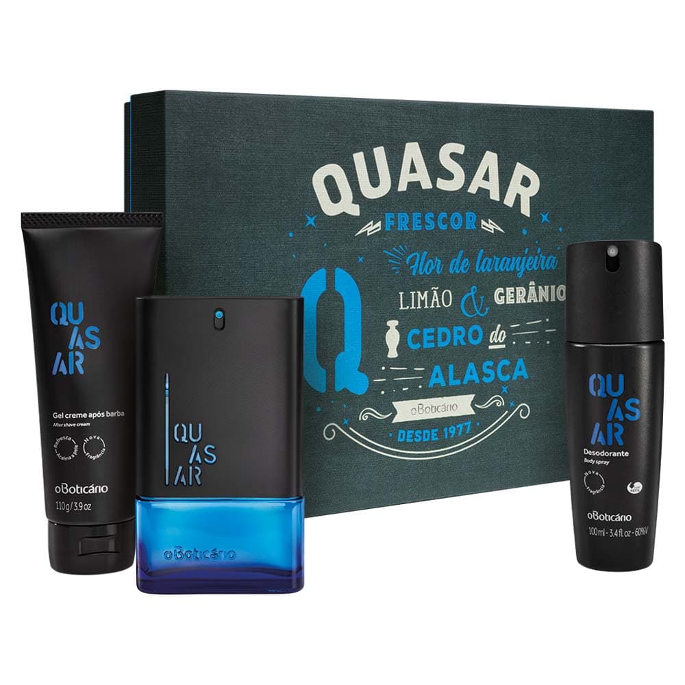 Kit Presente Quasar: Desodorante Colônia 100Ml + Gel Após Barba 110G + Body Spray 100Ml - Dsc