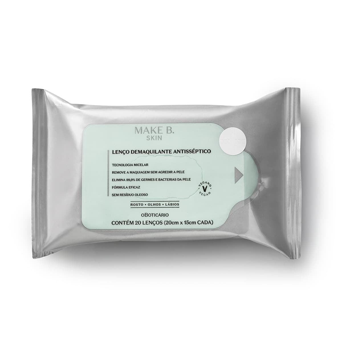 Lenço Demaquilante Antisséptico Make B. Skin 20 Unidades