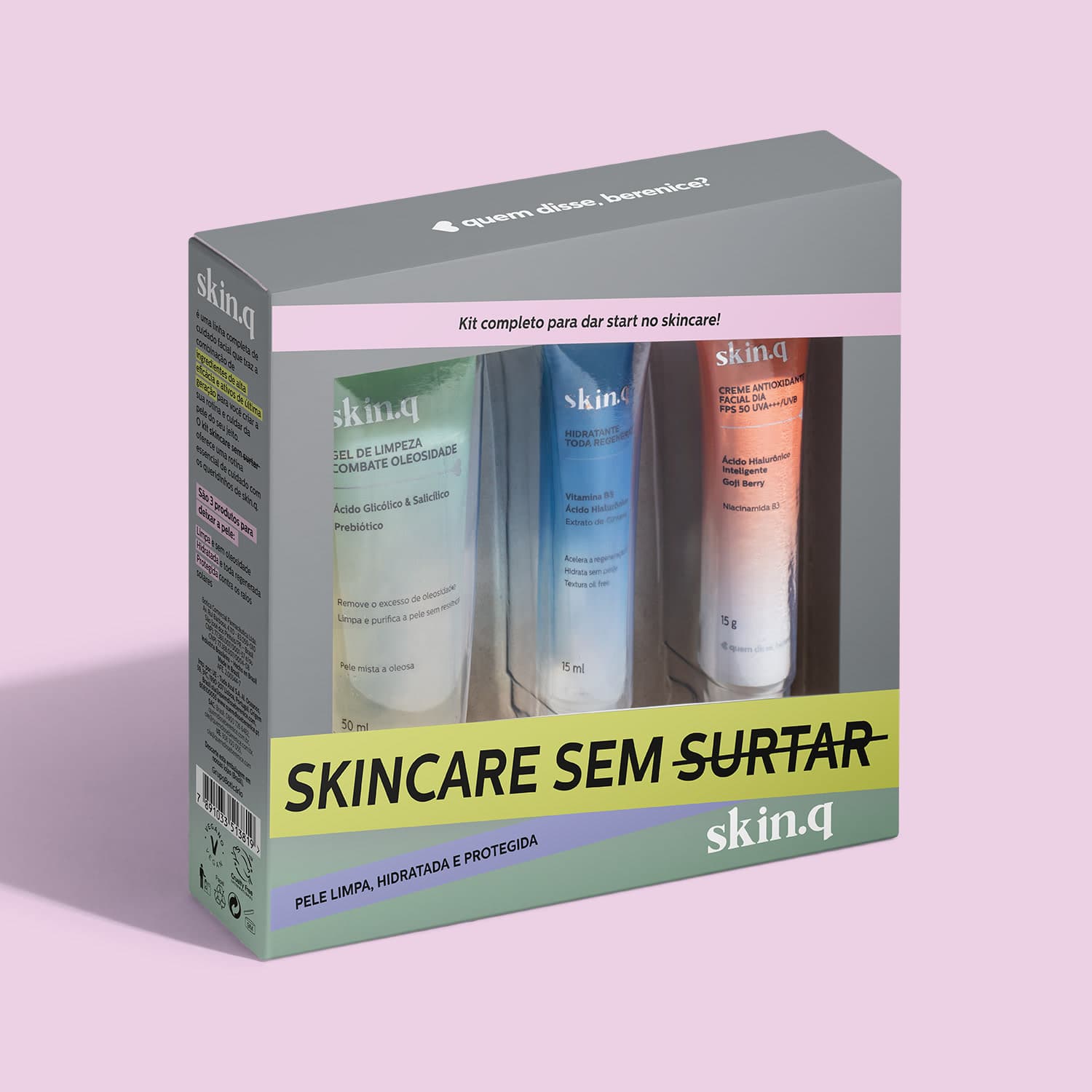 Kit Skincare Sem Surtar: Gel De Limpeza 50Ml + Hidratante Facial 15Ml + Creme Facial Dia 15G